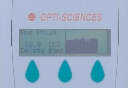 CCM200+ chlorophyll content meter screen.